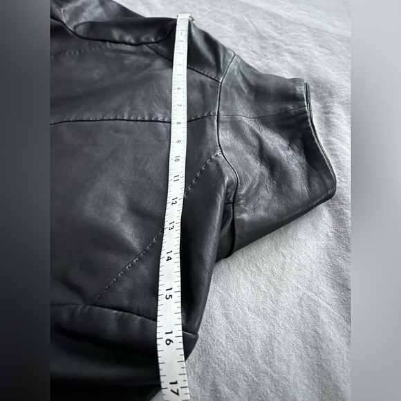 Vince Scuba Leather & Stretch Wool Panel Black Motto Jacket Womens L 8 - Picture 14 of 17